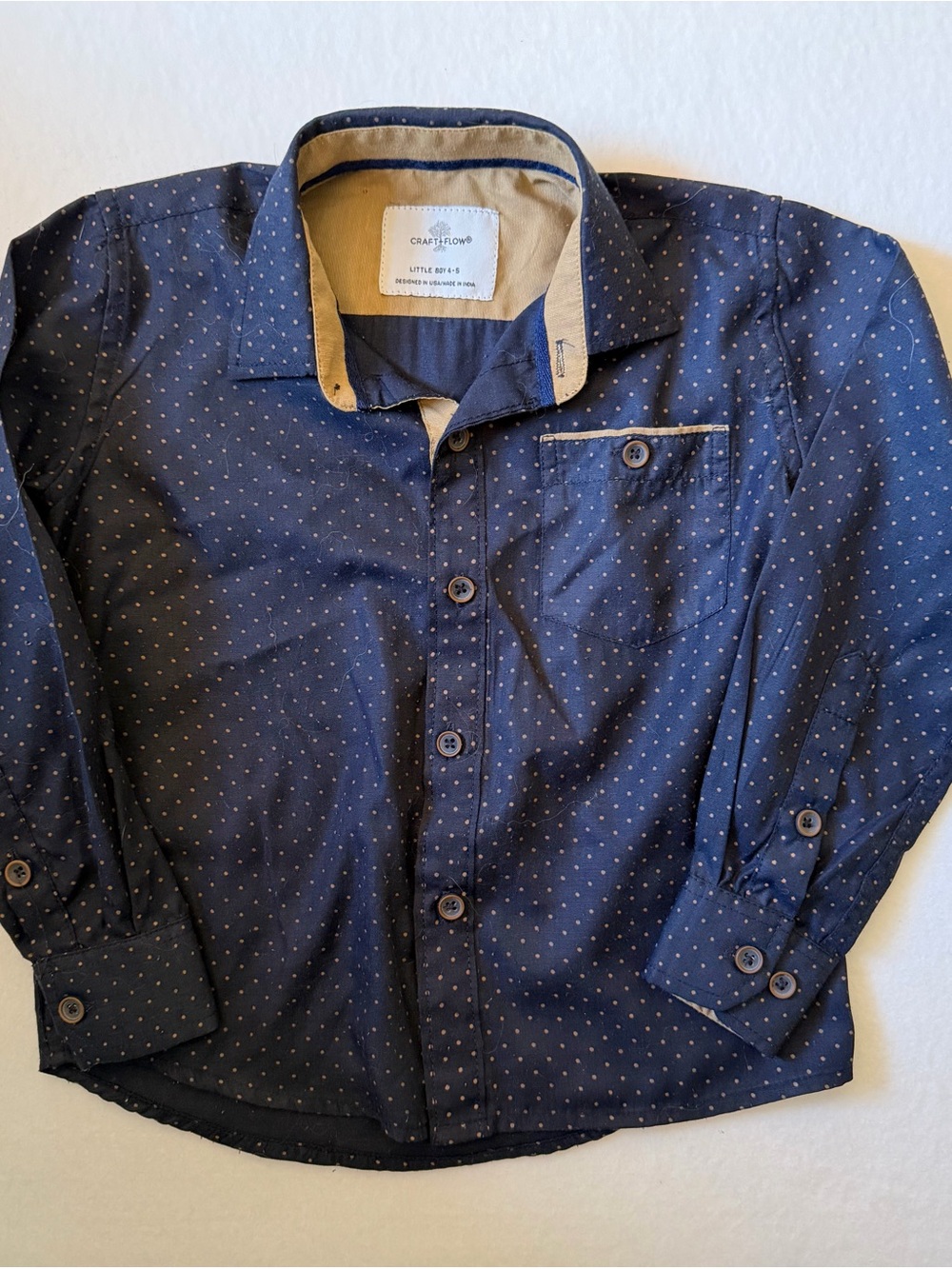 Craft & Flow Boys' Navy Dot Button-Down Shirt Size 4/5
